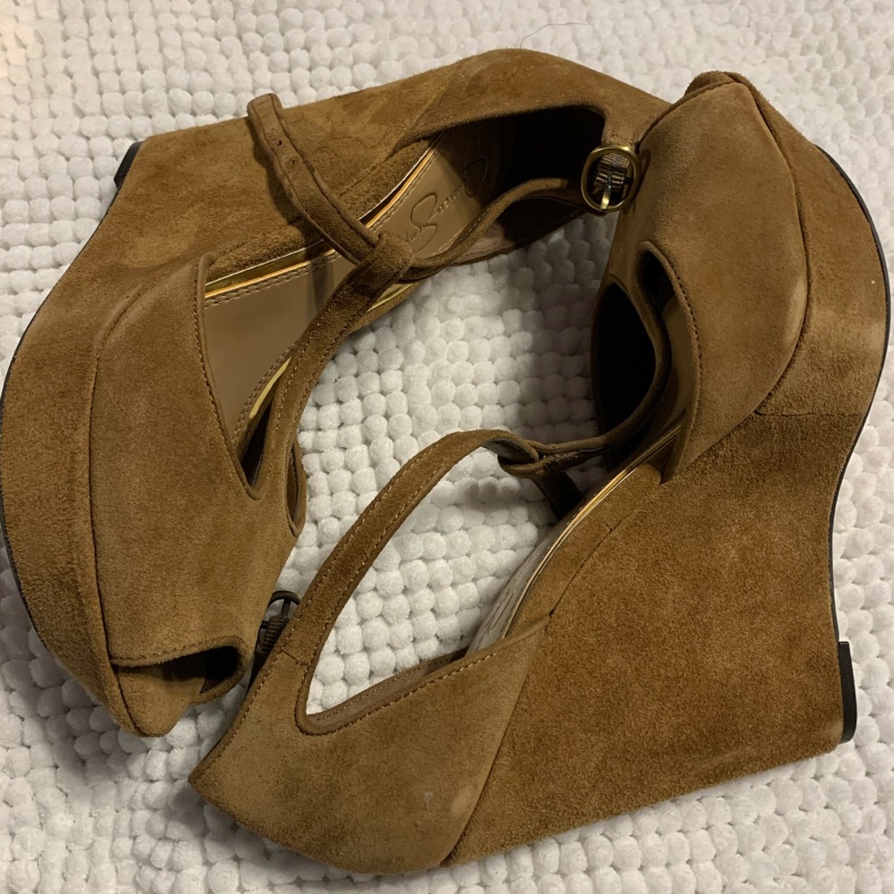 Tan suede wedges worn once